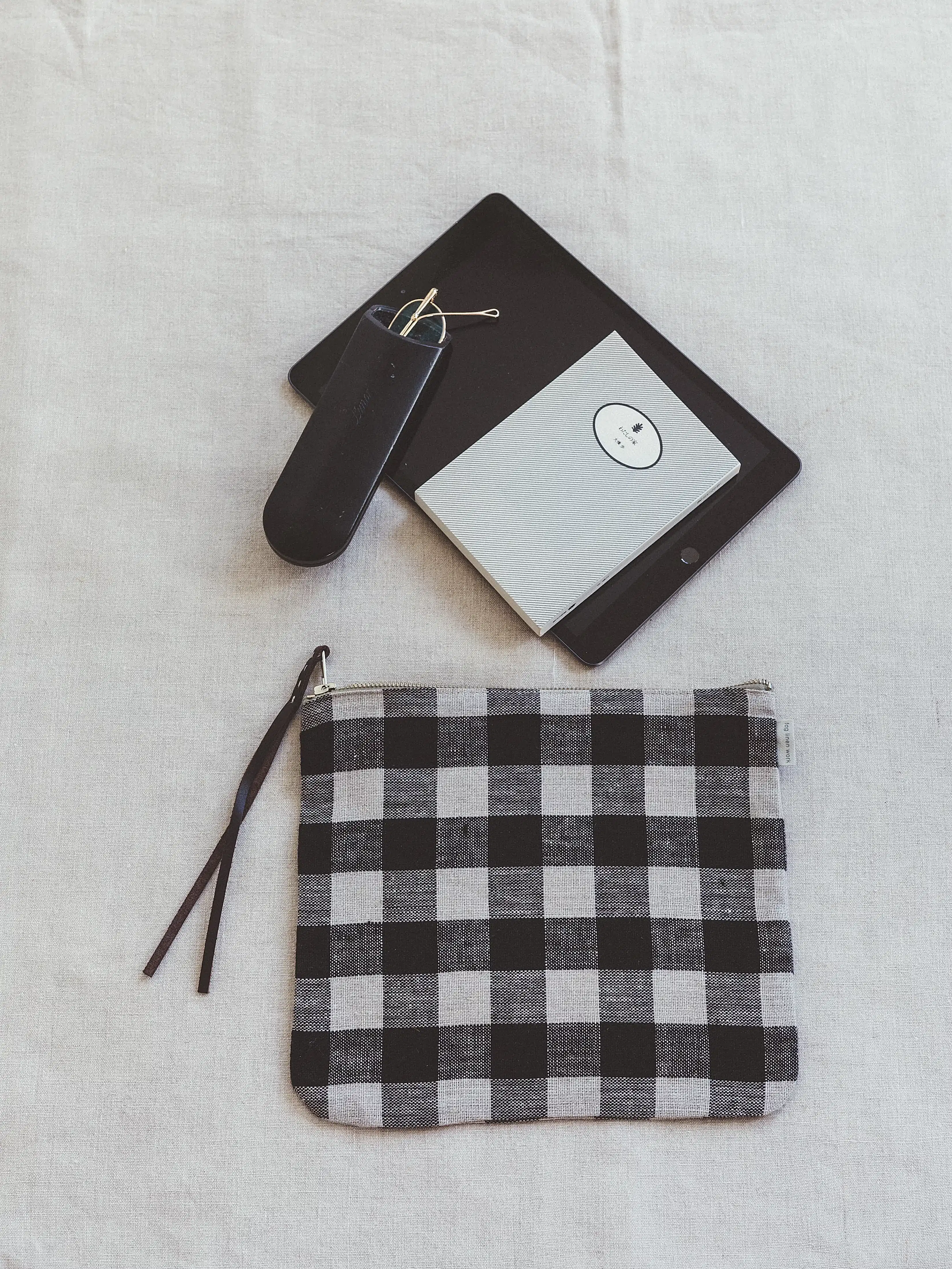 Canna Linen Pouch  | Black Natural Check | 2 Sizes Available