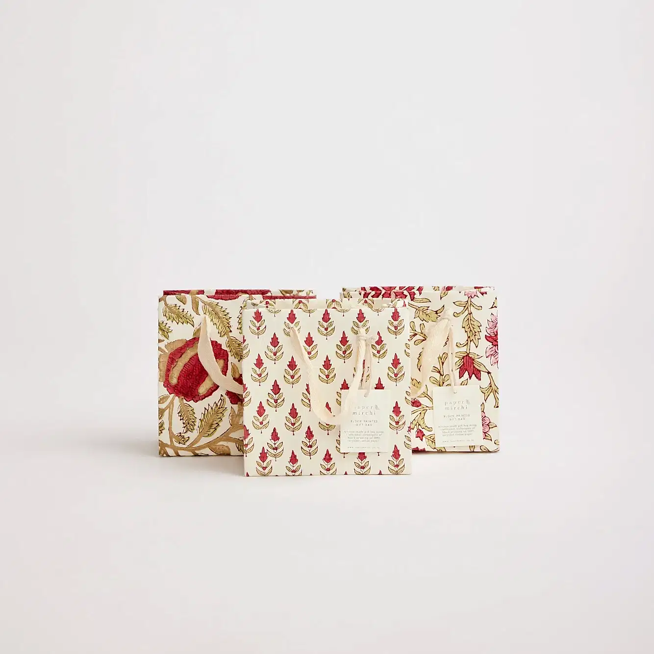 Block Printed Gift Bags | Small | 3 Red Designs Available
