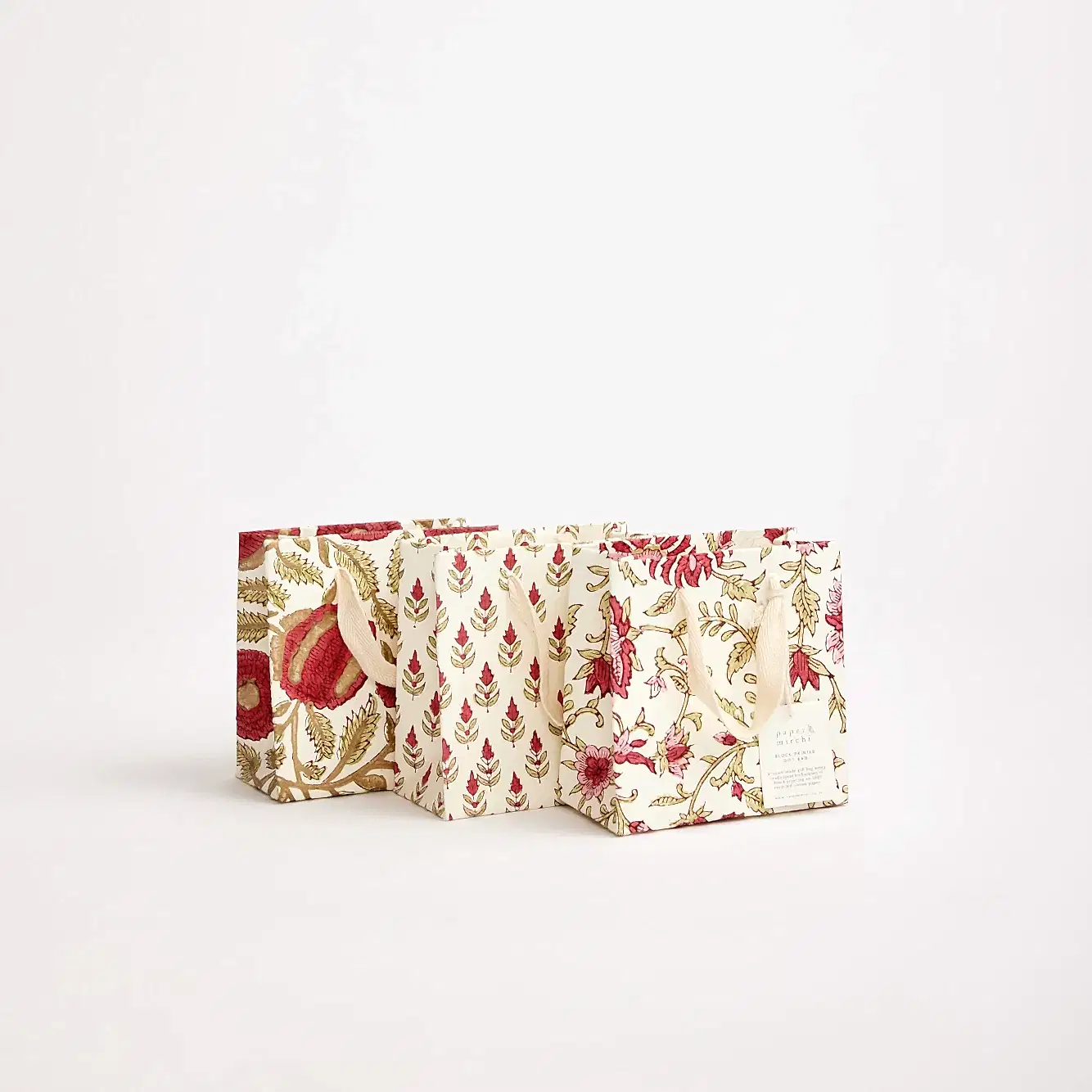Block Printed Gift Bags | Small | 3 Red Designs Available