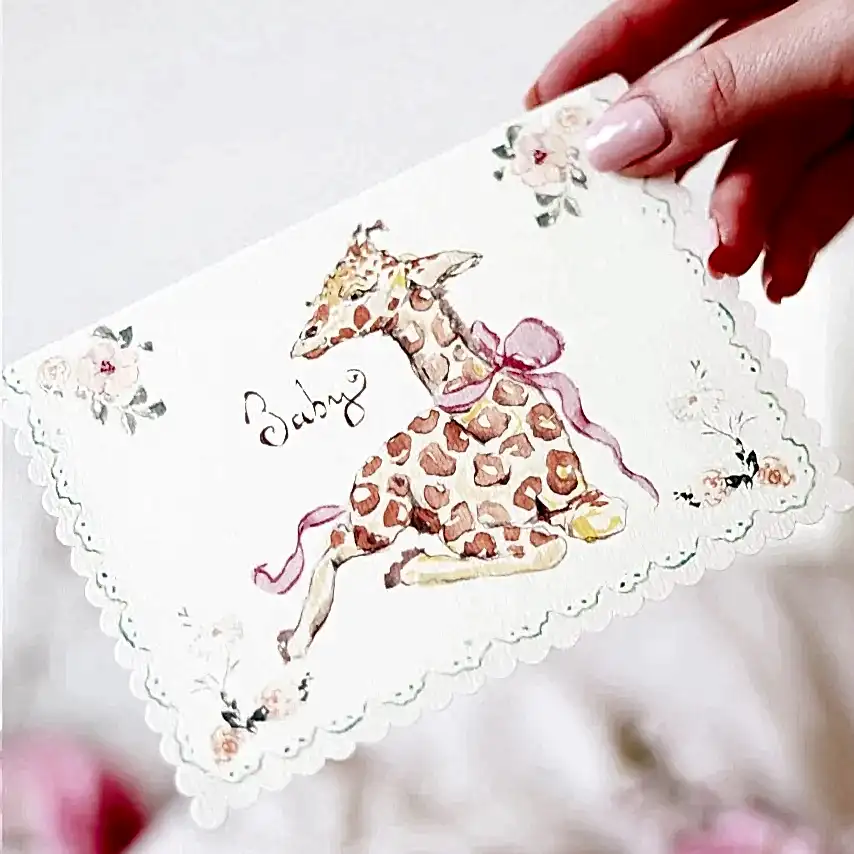 'Baby' Giraffe Scalloped Greetings Card
