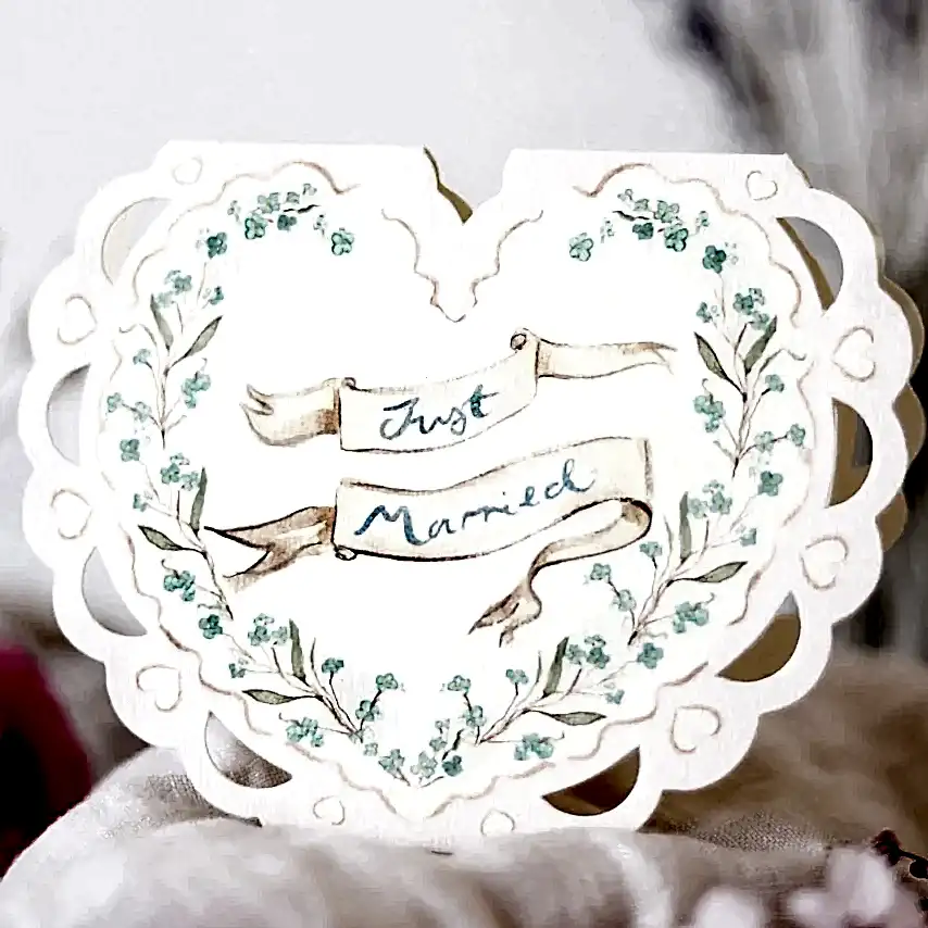 'Just Married' Heart Shaped Die Cut Card