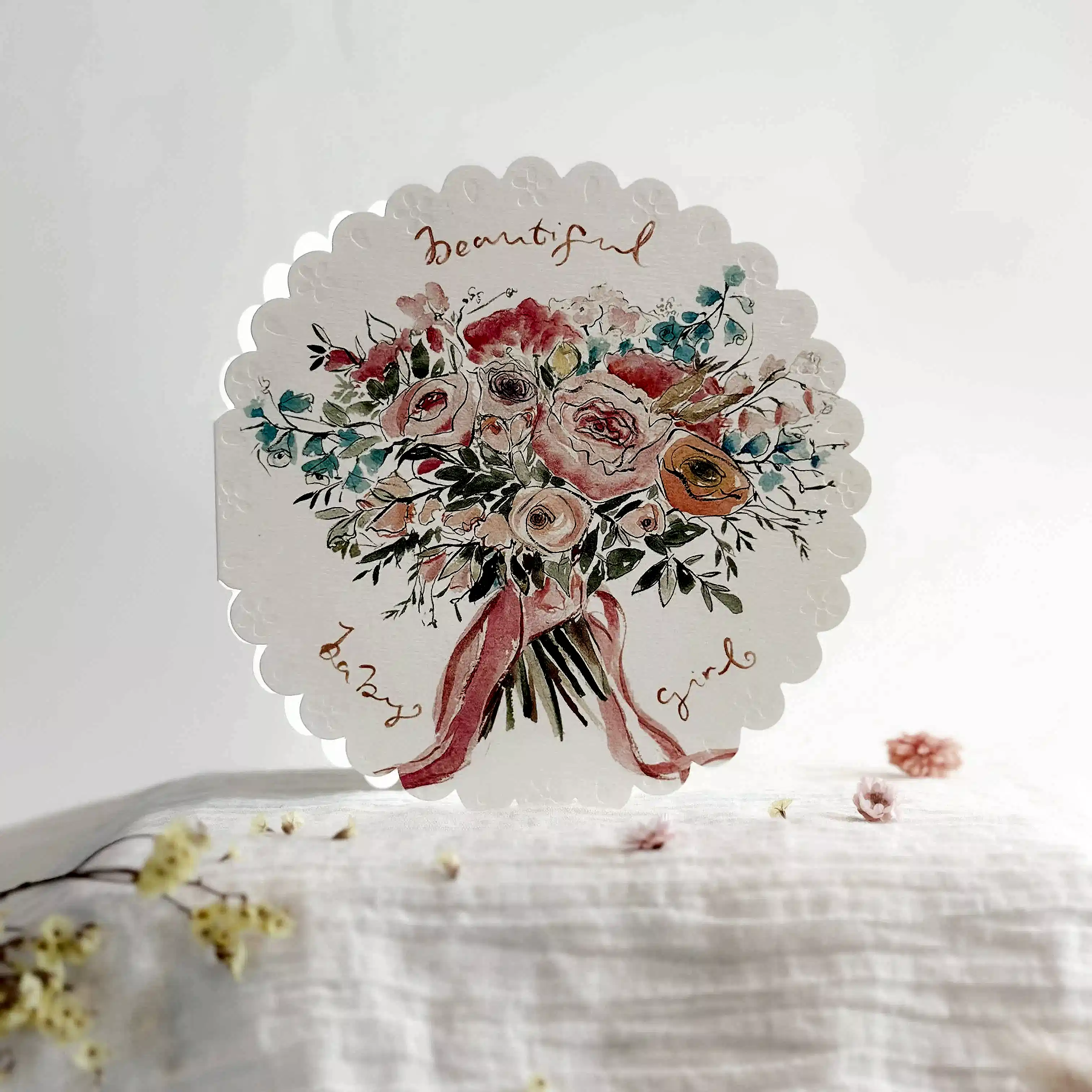 'Beautiful Baby Girl' Circular Embossed Card