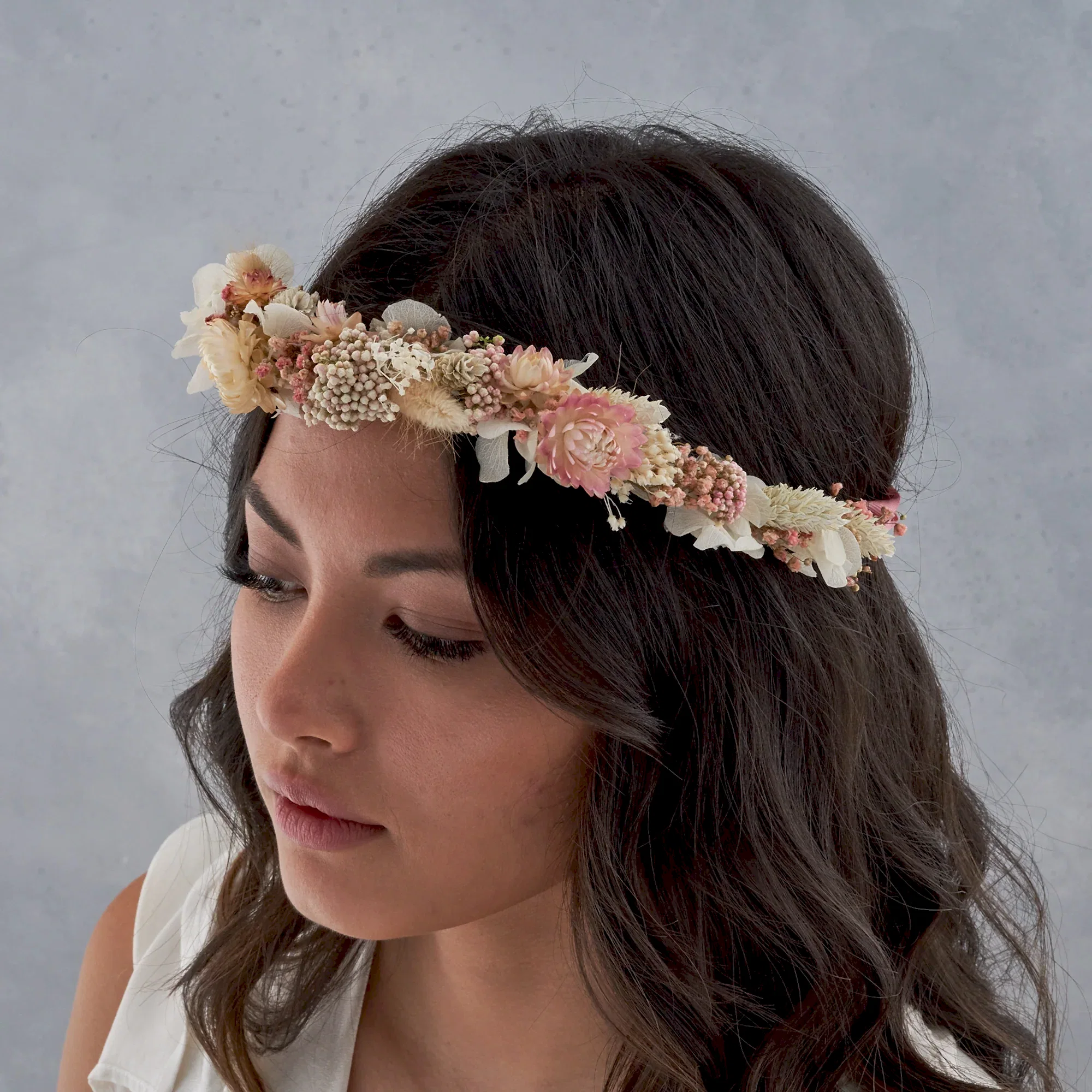 Dried flower crown : blush pink