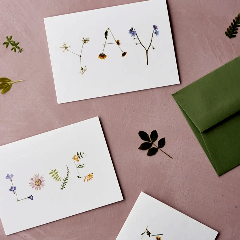 pressed flower design cards and artwork by Botanique Workshop