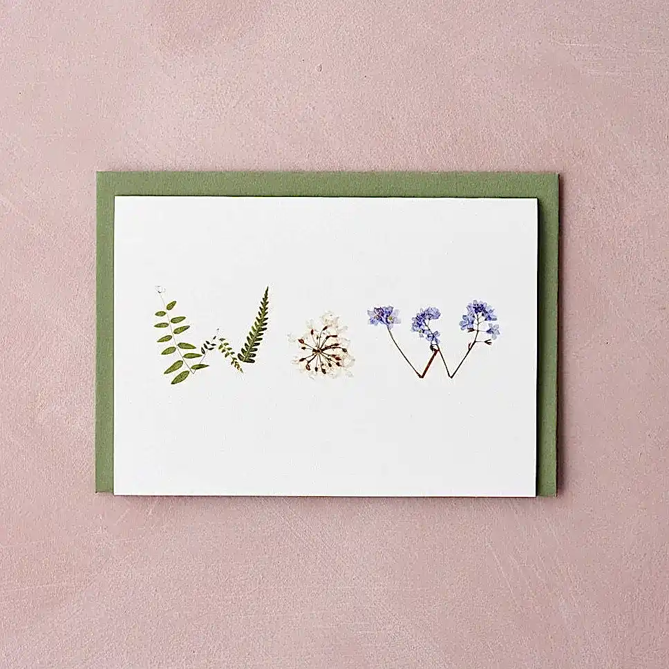 "wow" pressed flower design card