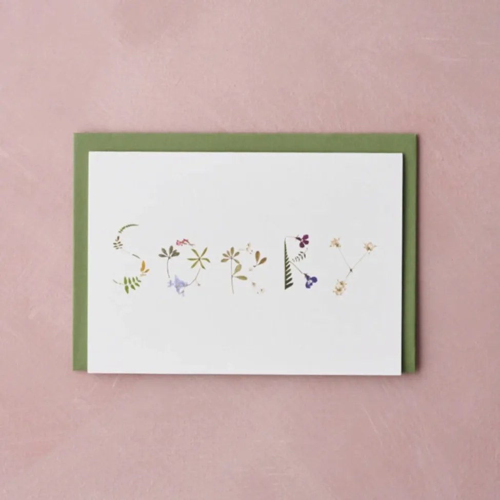 "sorry" pressed flower design card