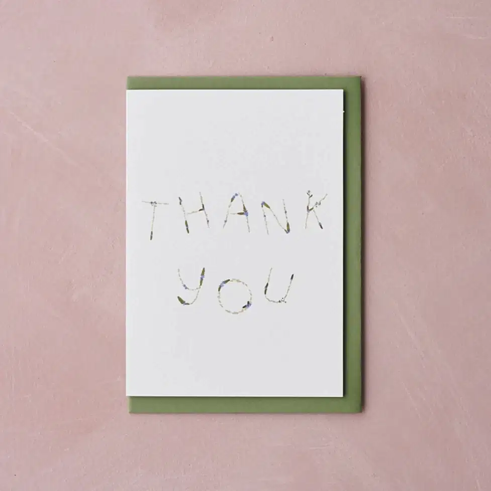 "thank you" pressed flower design card