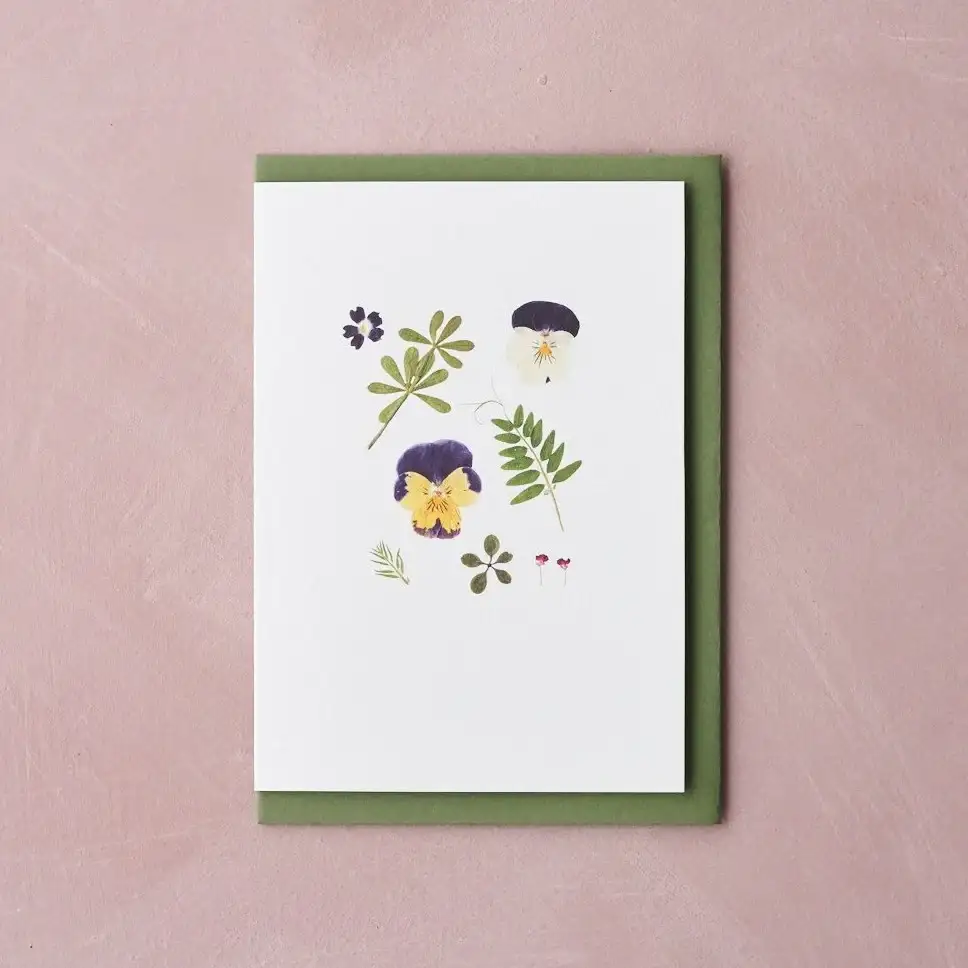 Pressed Flower Botanical Greetings Card - Pansy