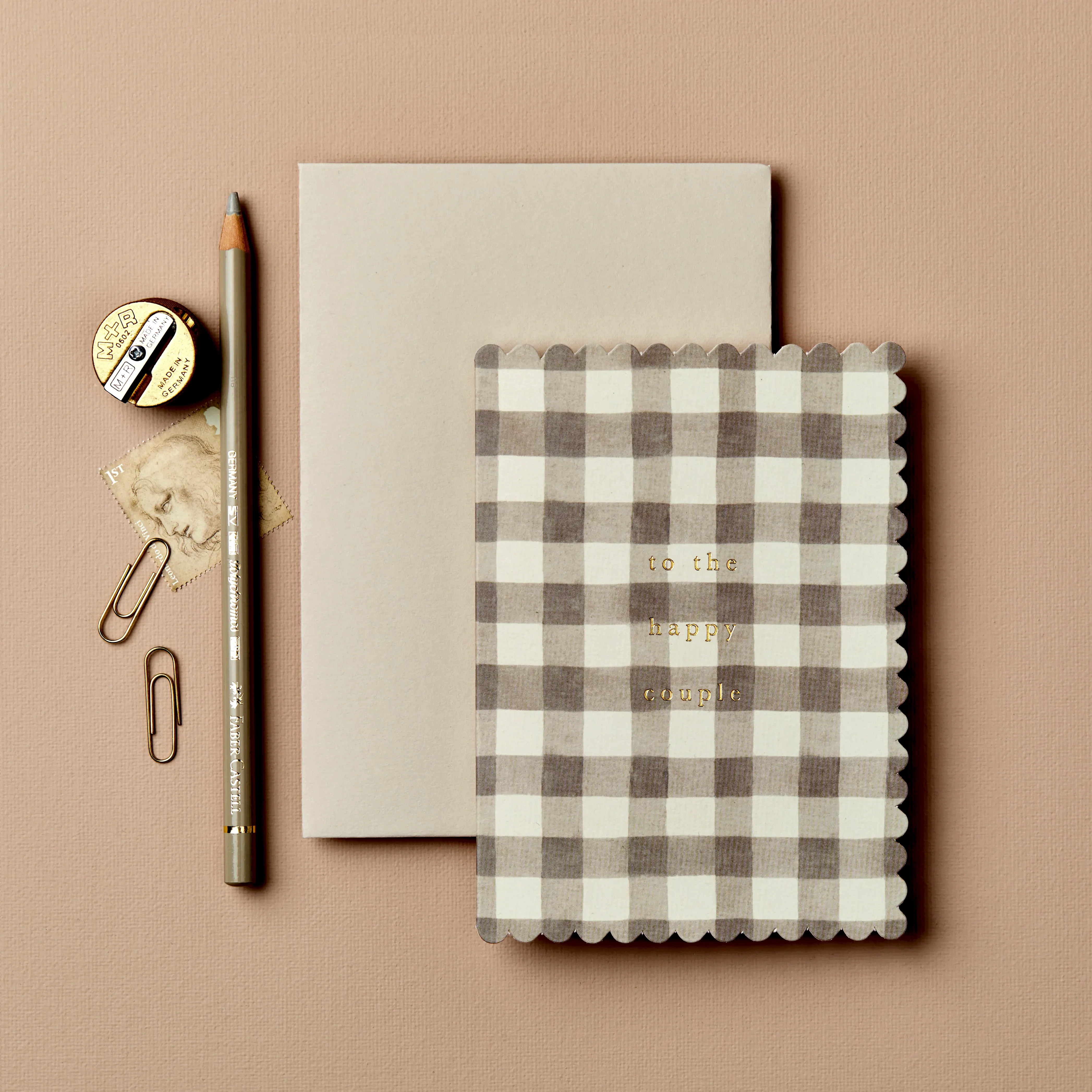 'To The Happy Couple' Grey Gingham Greetings Card