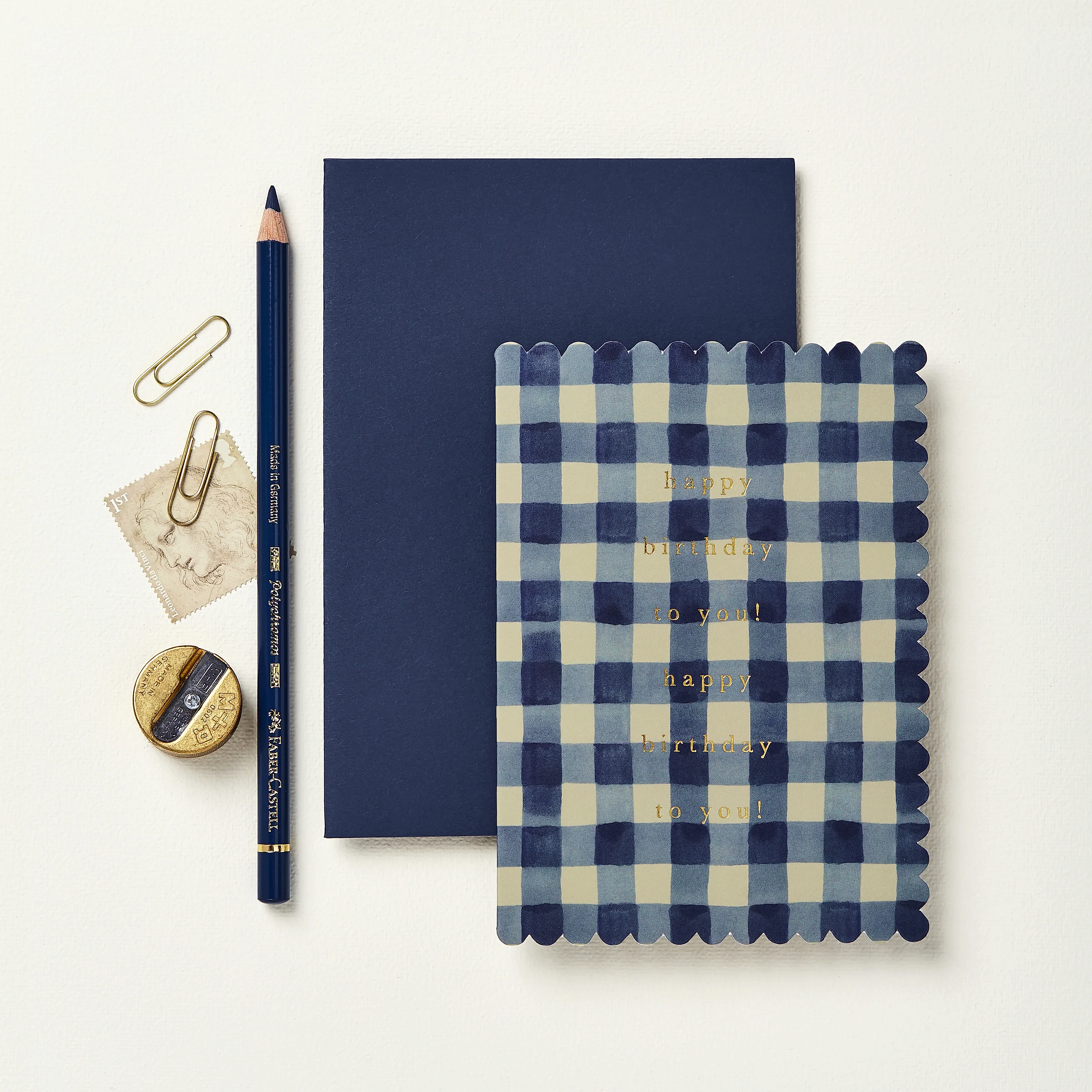 'Happy Birthday to you!' Blue Gingham Greetings Card