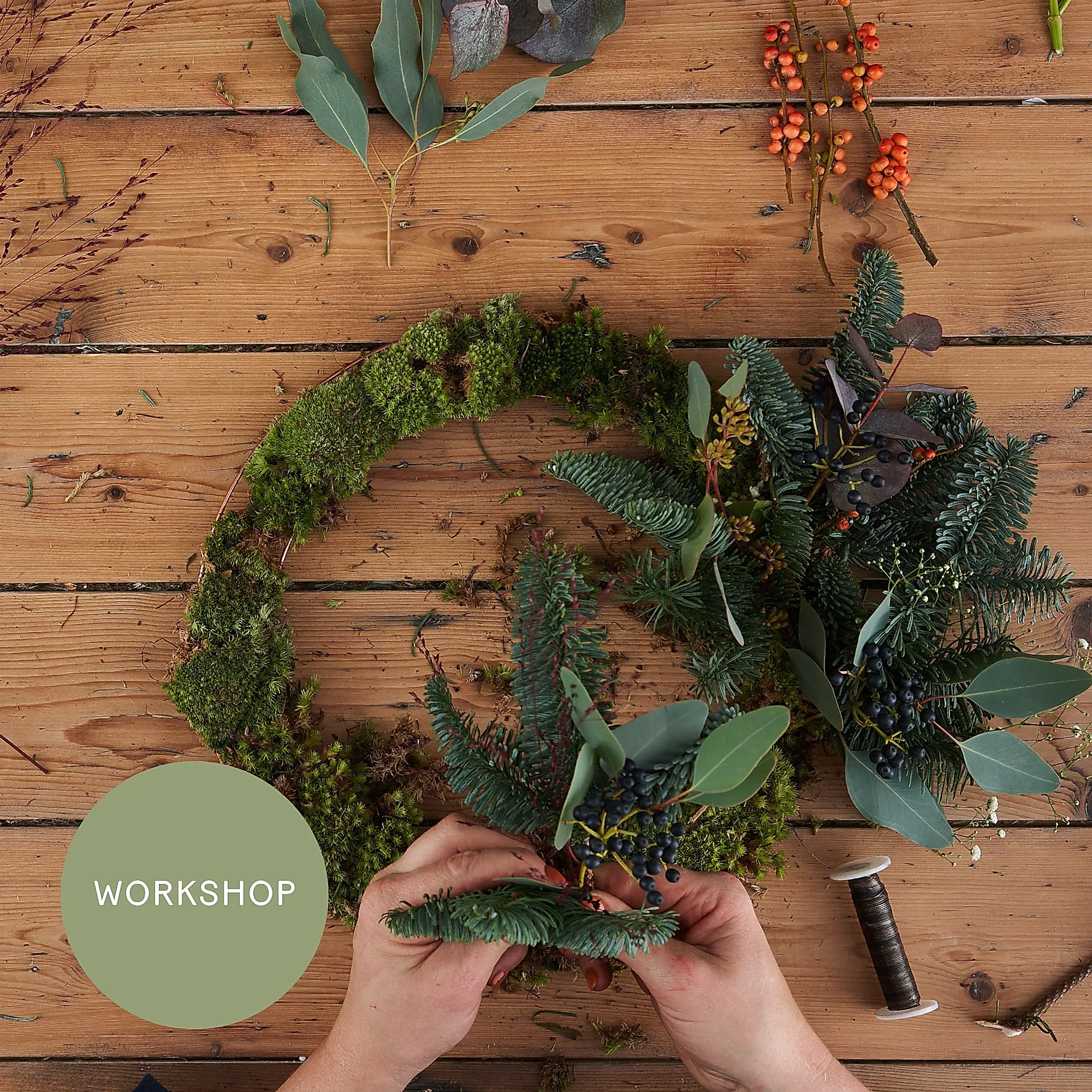 Christmas and festive wreath making workshops in Exmouth Market London, Islington